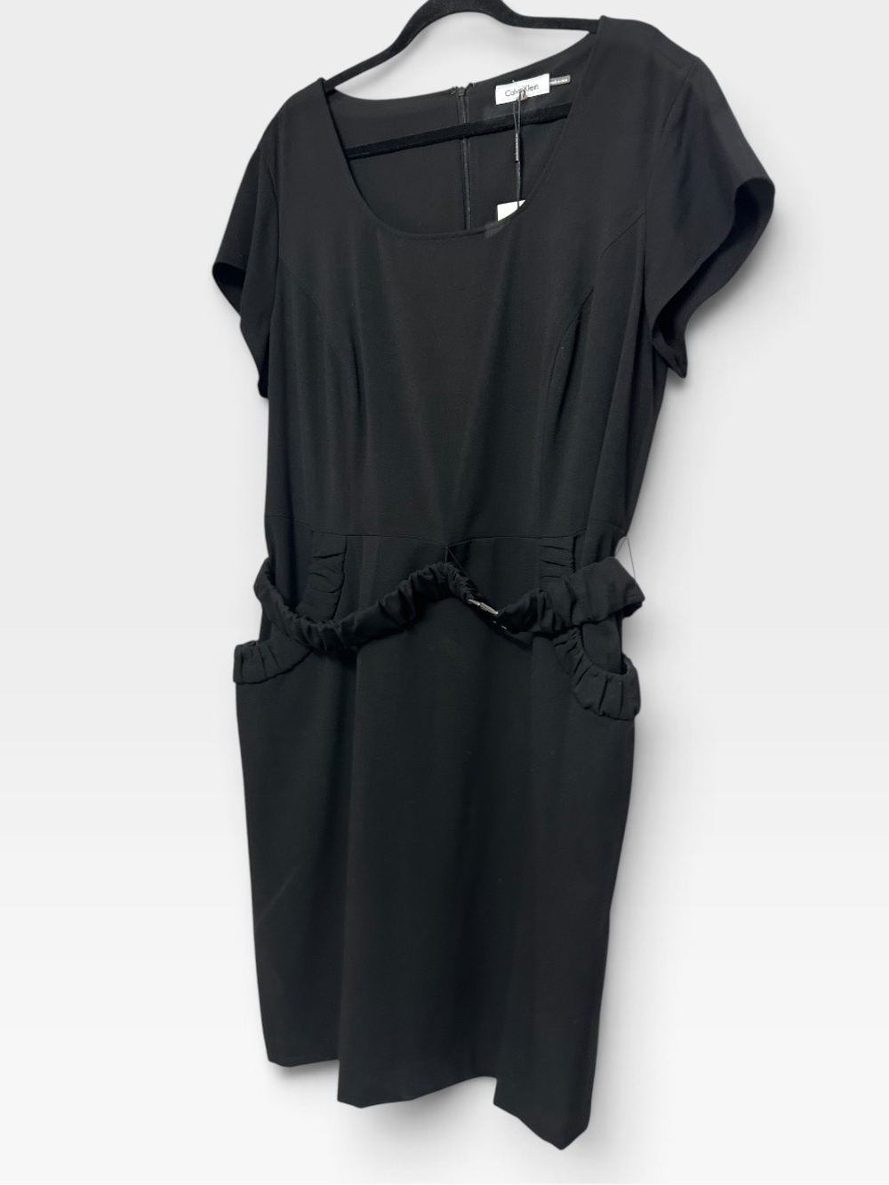 Calvin Klein Black Short-Sleeve Ruffle-Waist Sheath Dress size 20W
